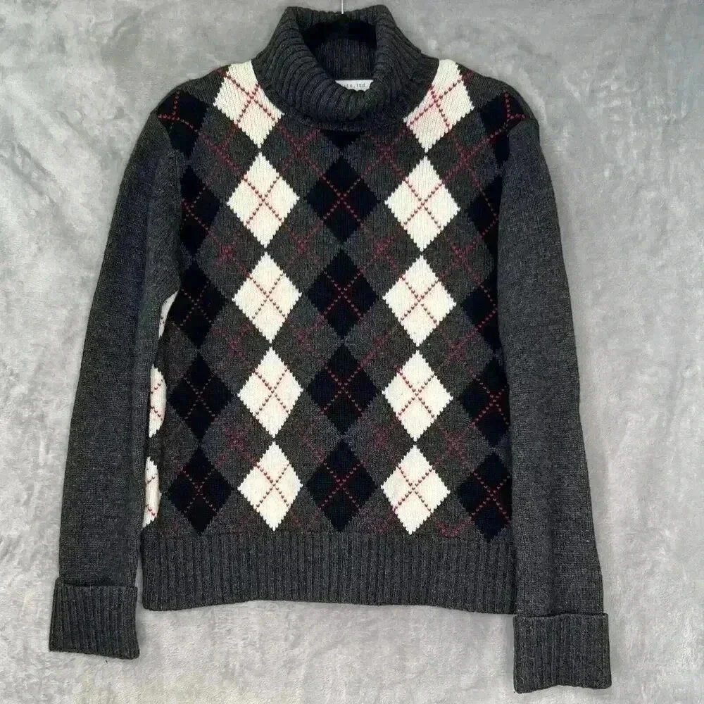 PURSUITS LTD‎ Womens Sz M Argyle Pattern Lambswool Turtle Neck Sweater Preppy